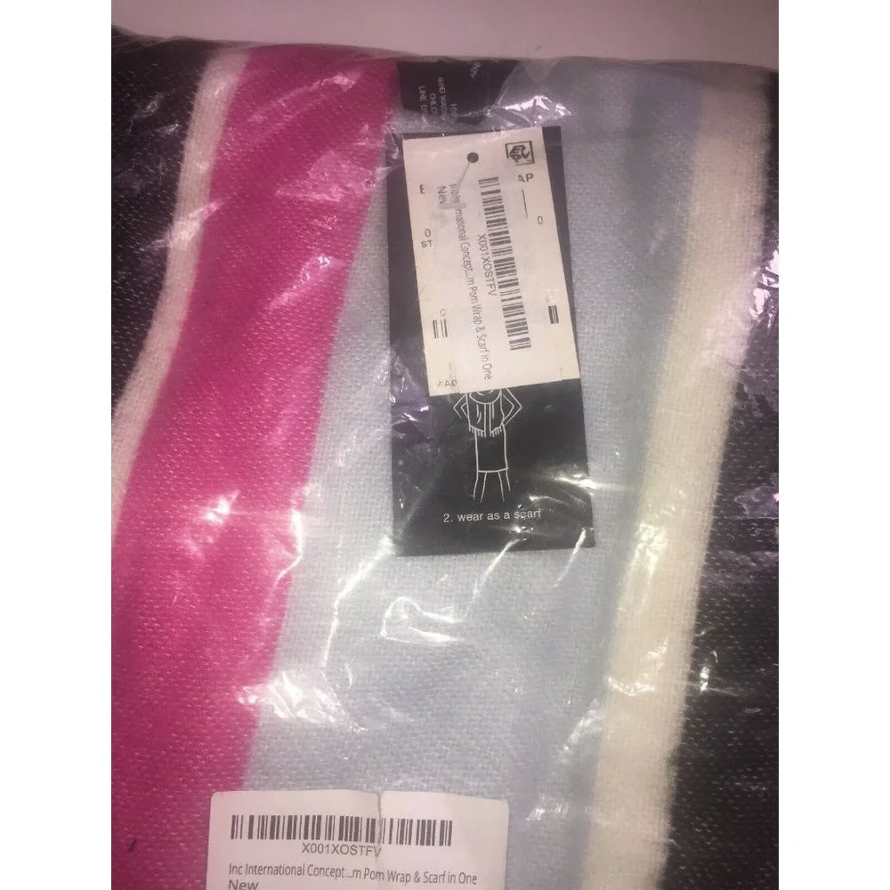 Inc International Concepts Striped Pom Pom Wrap & Scarf